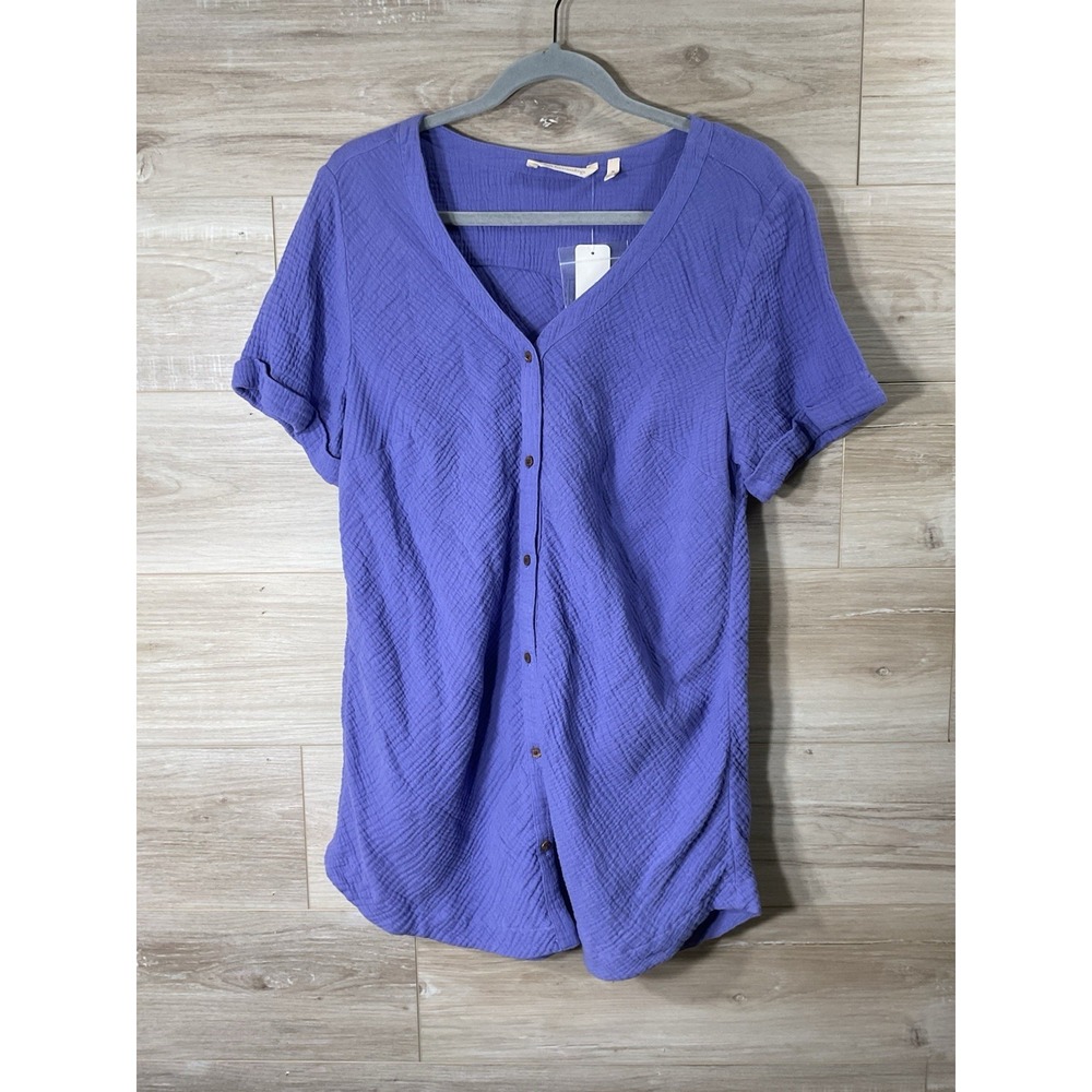 NEW Soft Surroundings Gauze Button Front Tunic Coastal Grandma Sz M Cotton Boho